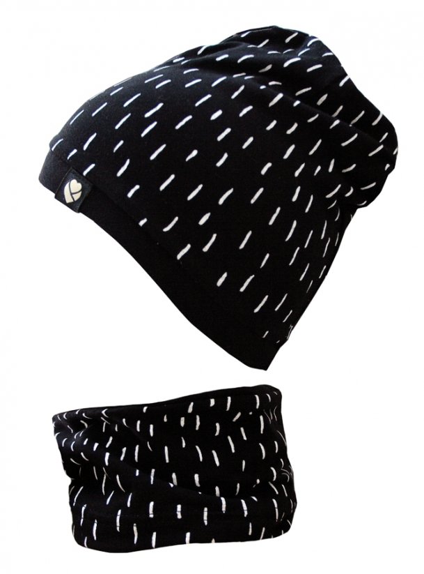 Bavlnená čiapka s nákrčníkom čierna čiarka / čierna dvojvrstvová M
